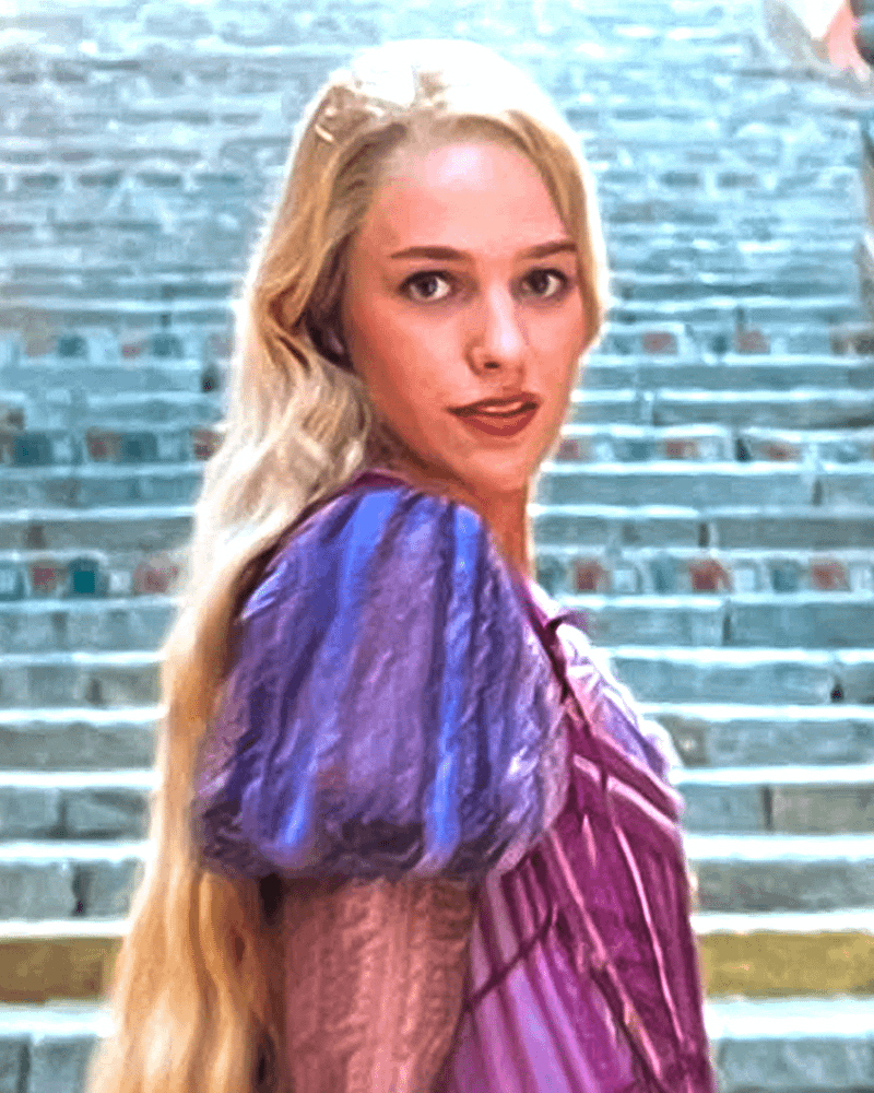 Close-up of Teagan Croft as Rapunzel in Tangled.