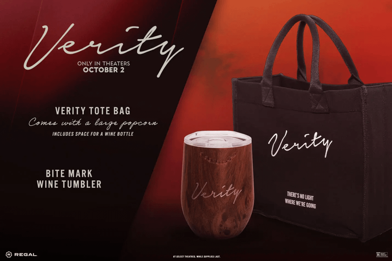 The Verity wine tumbler and Verity tote bag from Regal.