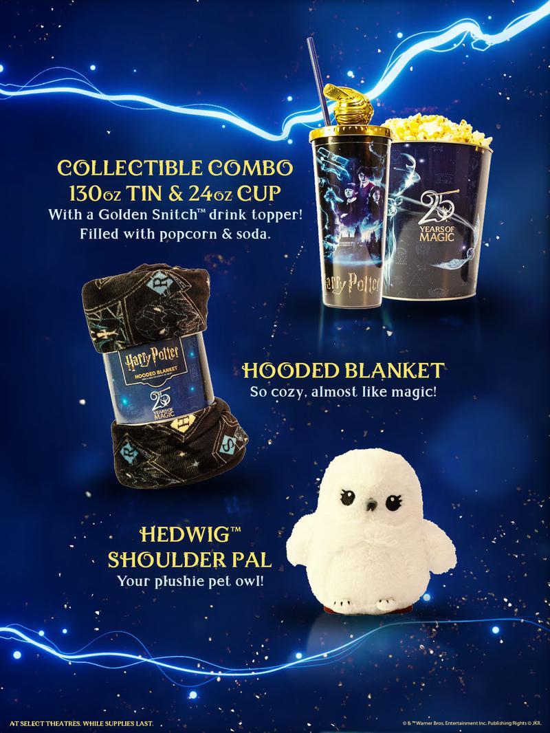 Regal, Harry Potter 25th merch, collectible combo, hooded blanket, hedwig plushie.