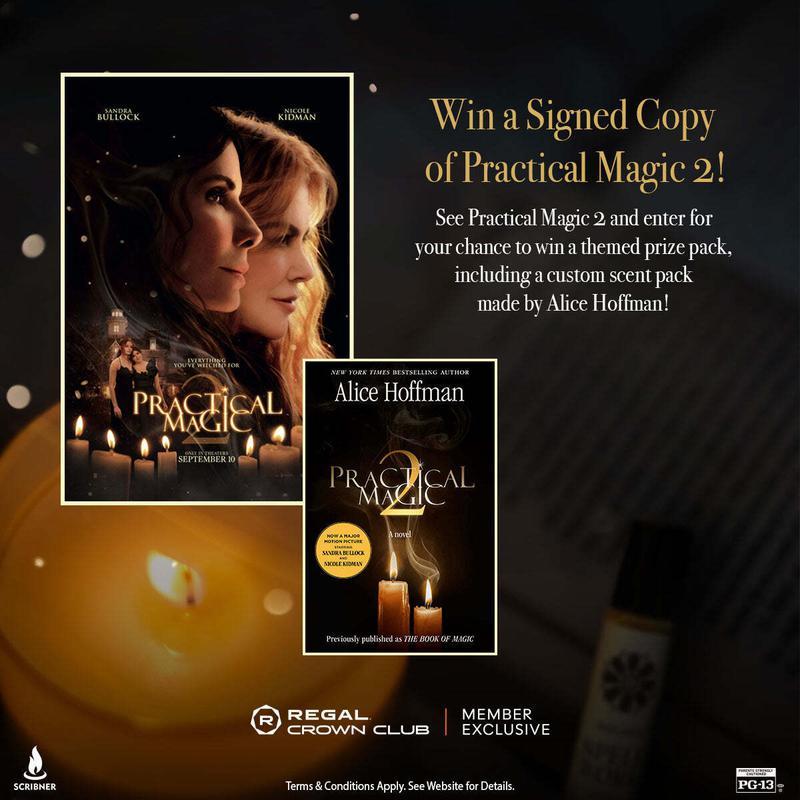 Regal ad promoting winning a signed copy of Practical Magic 2 book and candle with ticket purchase.
