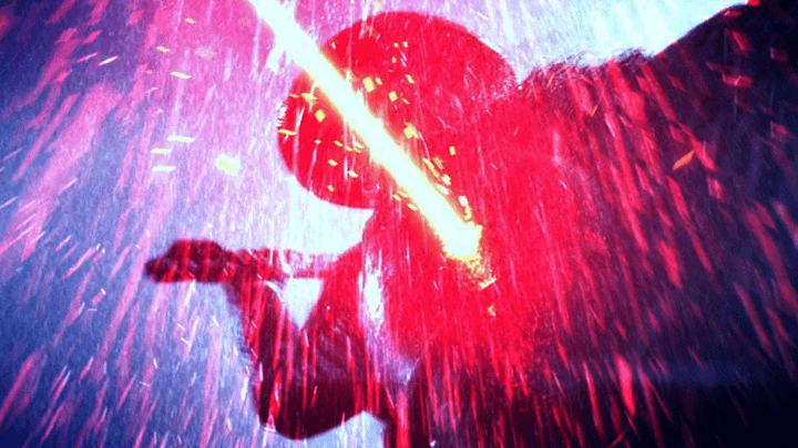 Kylo Ren stabbing someone in The Force Awakens