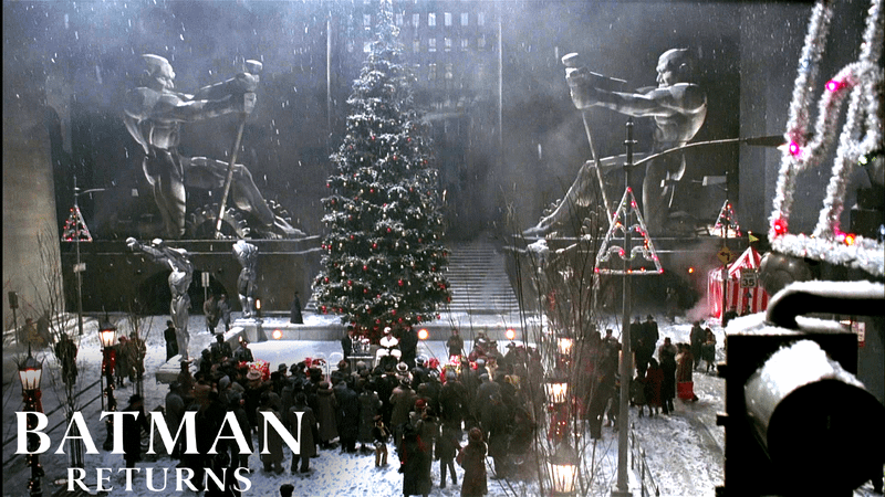 A snowy Gotham City in Batman Returns.