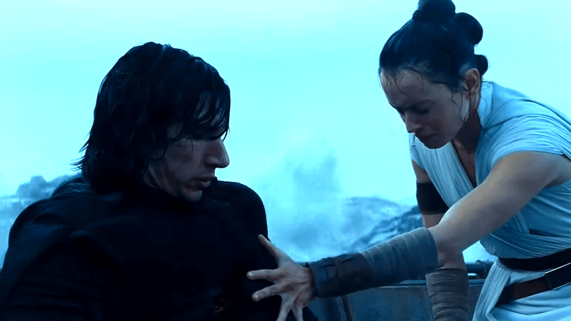 Rey healing Kylo Ren in The Rise of Skywalker.