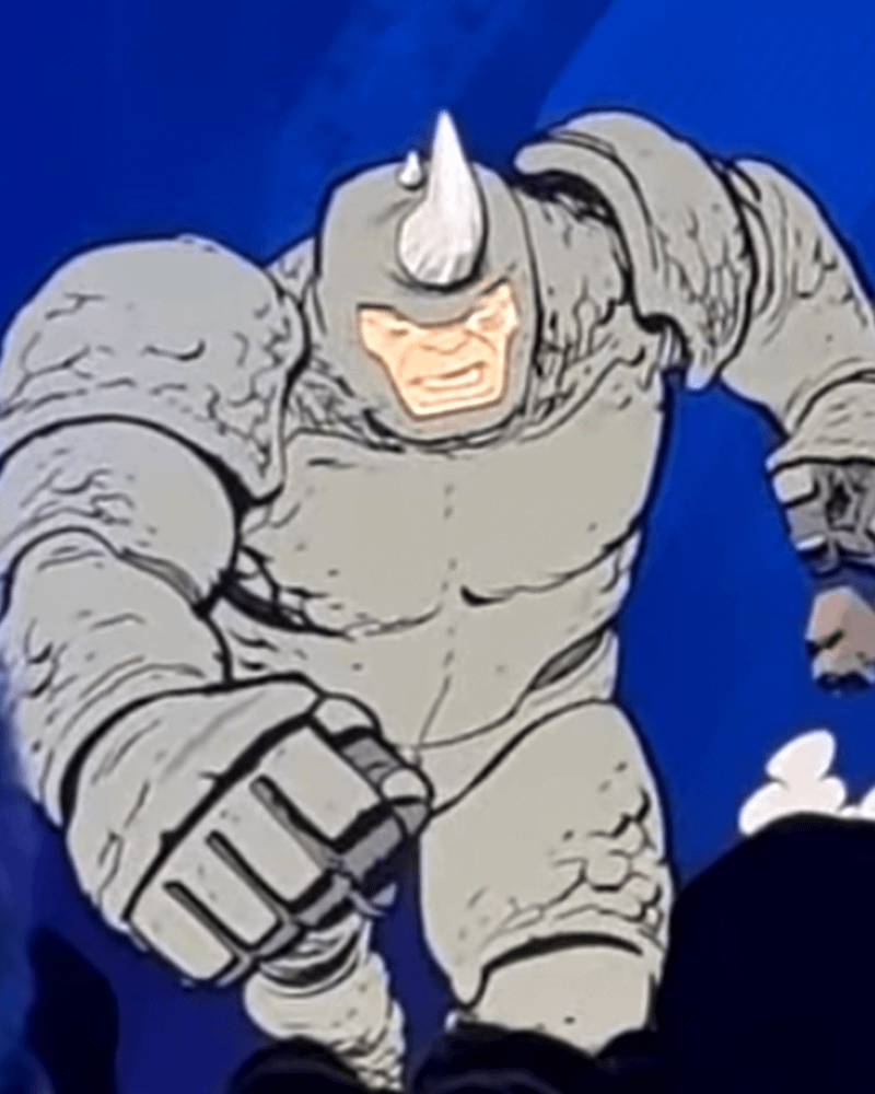 Rhino charging through his enemies in Your Friendly Neighborhood Spider-Man Season 2.