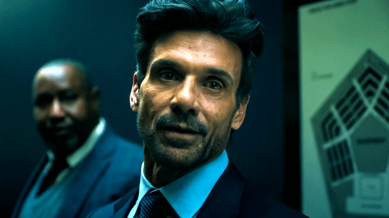 Frank Grillo as Rick Flag Sr. sitting in the Pentagon in a suit in Superman