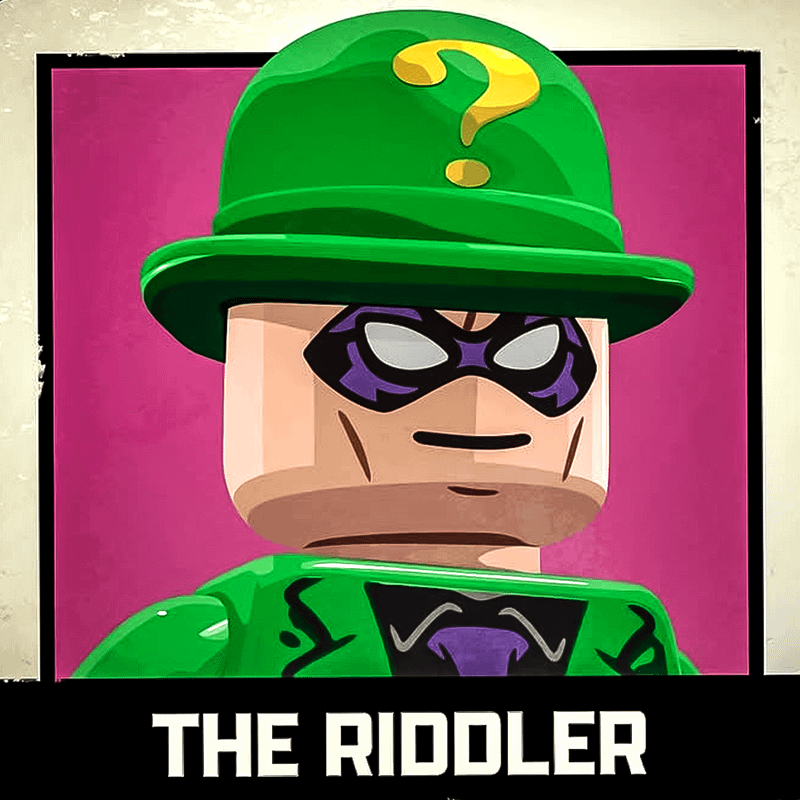 Riddler in LEGO Batman Legacy of the Dark Knight design close up.