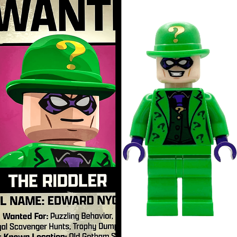 Riddler in LEGO Batman Legacy of the Dark Knight versus LEGO minifigure.