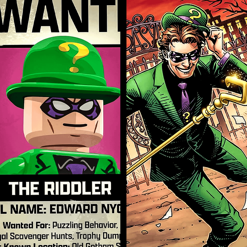 Riddler in LEGO Batman Legacy of the Dark Knight, Stamp Comic Design Inspiration.
