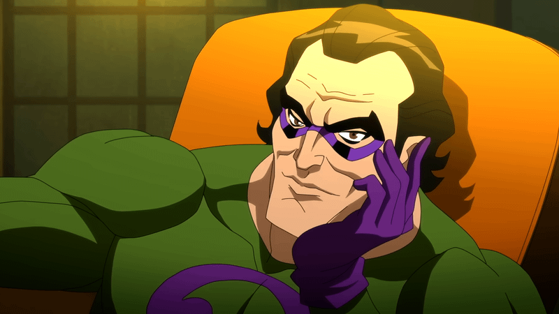 Riddler in his trademark green and purple outfit.