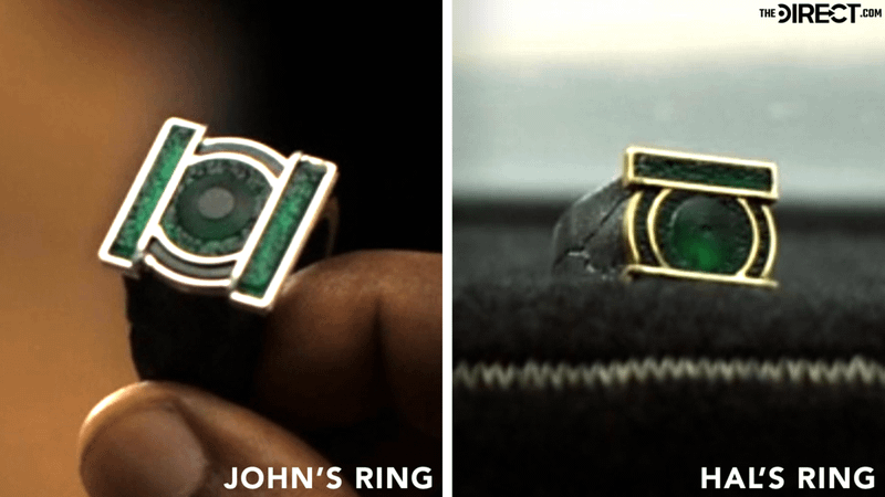 John Stewart's ring on the left and Hal Jordan's ring on the right in Lanterns.