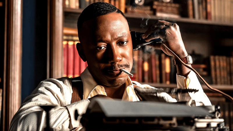 Lamorne Morris as Robbie Robertson smoking a cigarette in Spider-Noir.