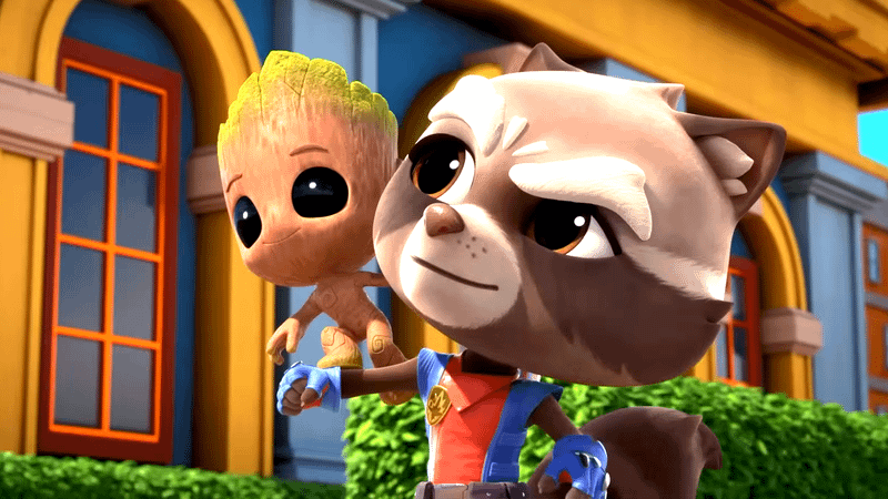 Rocket and Groot in Meet Spidey and His Amazing Friends.