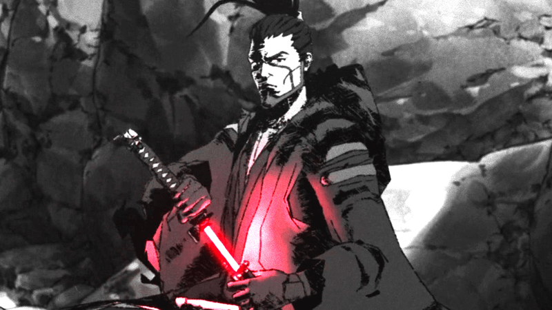The Ronin with red lightsaber in Star Wars Visions, The Duel.