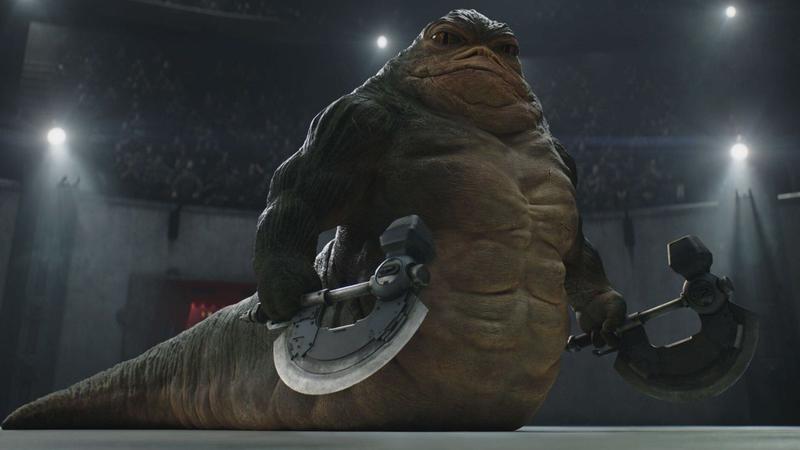 Rotta the Hutt holding weapons in The Mandalorian & Grogu.