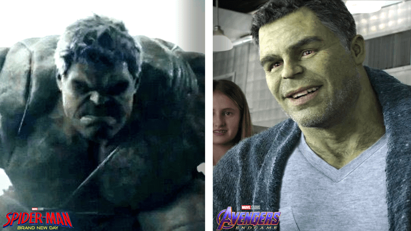 Smart Hulk in Avengers Endgame vs Savage Hulk in Spider-Man Brand New Day.