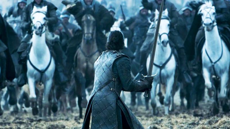 Jon Snow facing off against an army of horses in Game of Thrones.