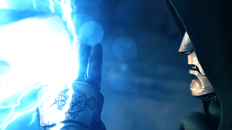 Doctor Doom stopping Thor's attack.