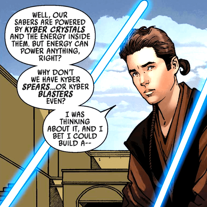 Anakin talking about lightsabers.