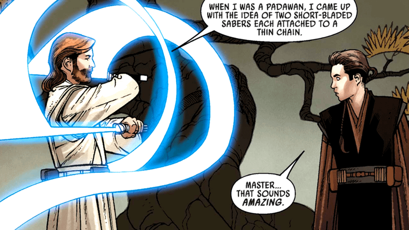 Obi-Wan telling Anakin about the special type of lightsaber he thought of.