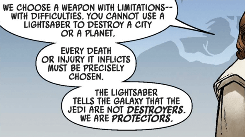 Obi-Wan telling Anakin how lightsabers are crafted for a specific reason.