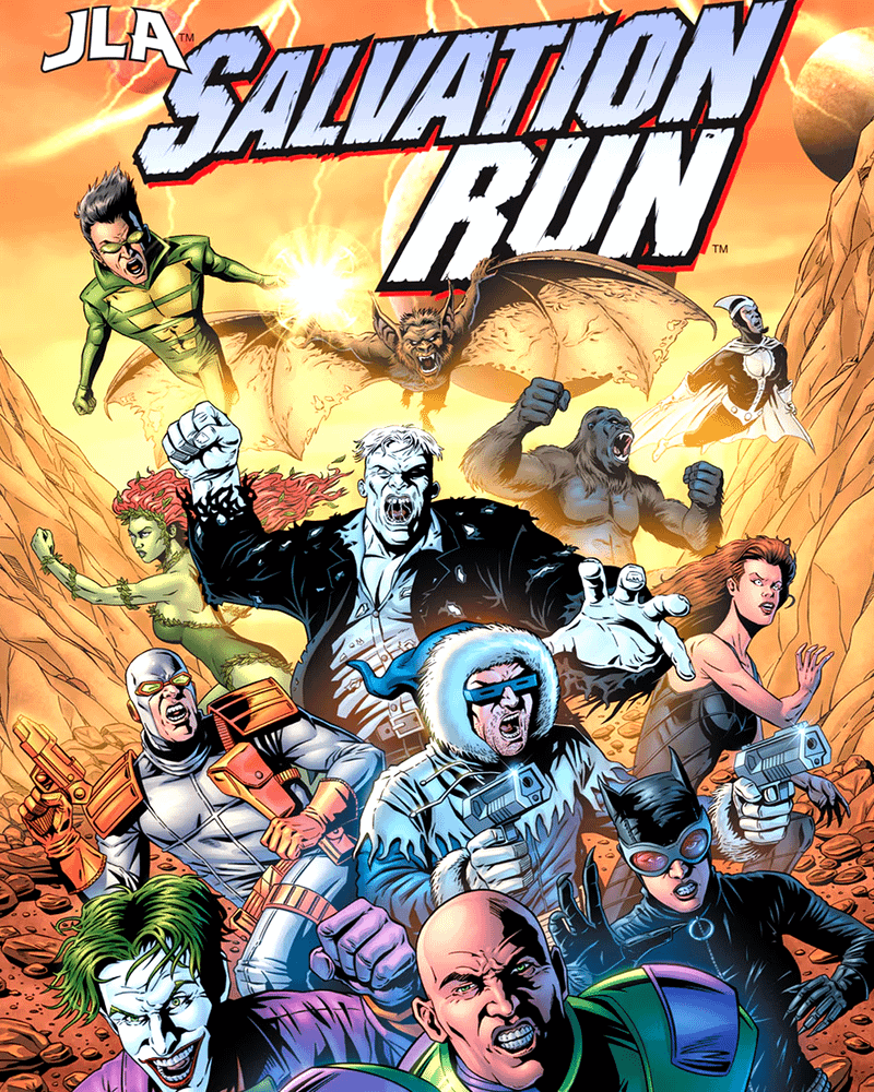 Slavation Run comic cover featuring various villains from across the DC universe all together