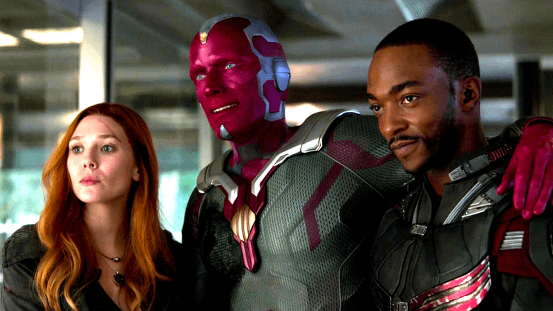 Sam Wilson alongside Vision and Wanda in Infinity War.