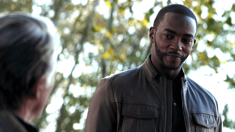 Sam Wilson interacting with Steve Rogers at the end of Avengers: Endgame.