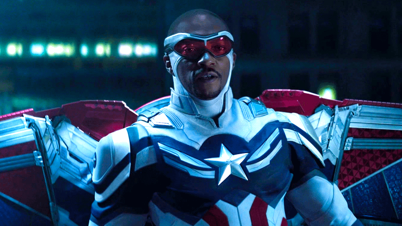 Captain America with his wings out in The Falcon and the Winter Soldier.