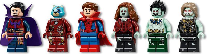 The Minifigures of Doctor Strange Supreme, FRIDAY, Zombie Hunter Spider-Man, Red Queen, Zombie Namor, and Zombie Thor.