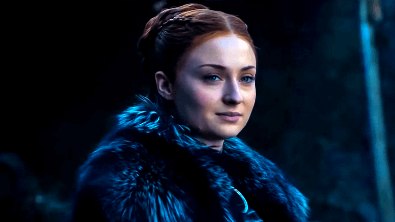 Sophie Turner as Sansa Stark in a Black Cloak in Game of Thrones