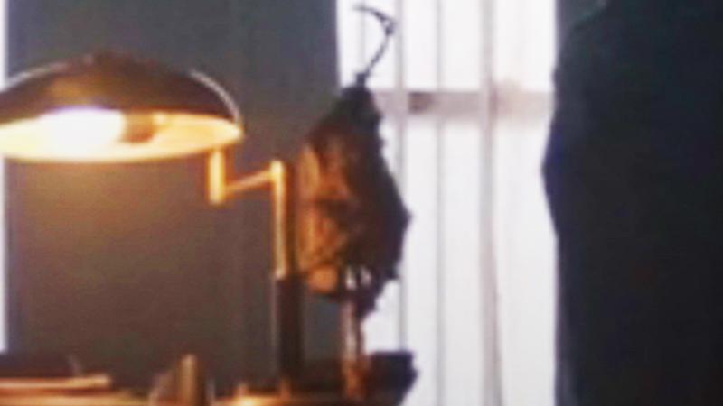 Scarecrow mask in Julian Rush's office in The Penguin.