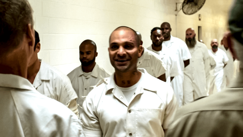 Michael Mando as Mac Gargan in prison in the mid-credits scene from 'Spider-Man: Homecoming.'