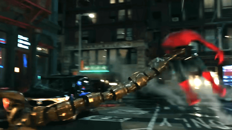 Scorpion hitting Spider-Man with tail in Brand New Day trailer.