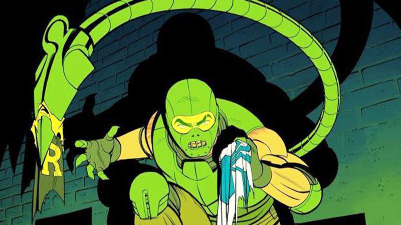 Scorpion suit in Your Friendly Neighborhood Spider-Man in the dark with shadow.