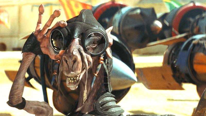 Sebulba playing with his goggles in Star Wars: Phantom Menace