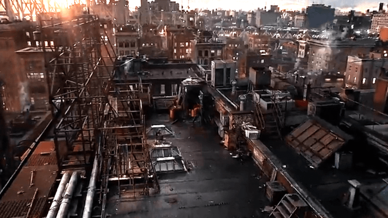 Spider-Man holding his head in New York City.