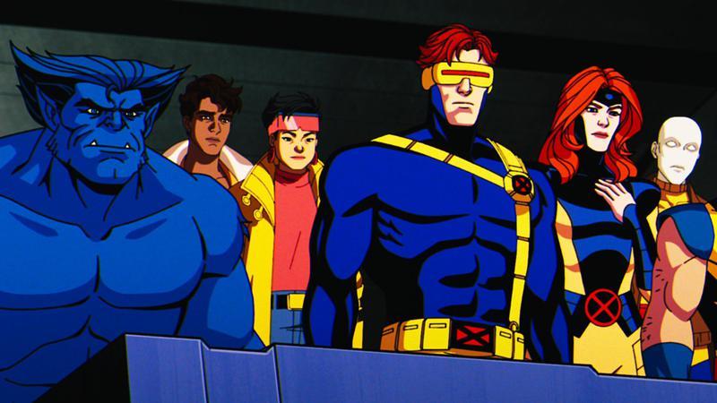Cyclops alongside Beast and several X-Men characters.
