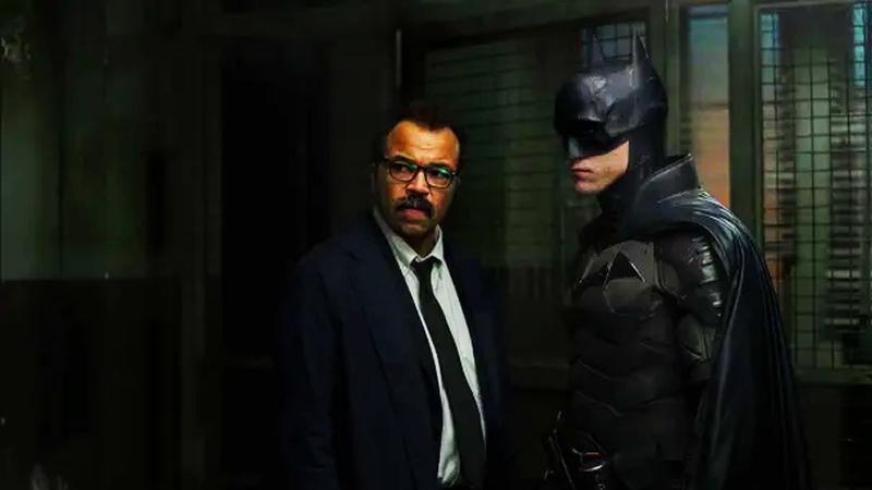Jeffrey Wright as Detective Gordon and Robert Pattinson as Batman in 'The Batman.'