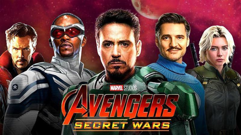 Doctor Strange, Captain America (Sam Wilson), Iron Man in green suit, Mr. Fantastic, and Yelena Belova, 'Avengers: Secret Wars.'