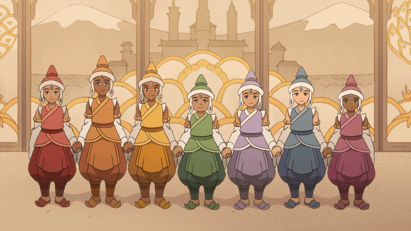 Children performing a play as the seven havens from Avatar: Seven Havens.