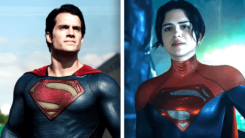 Henry Cavill as Superman next to Sasha Calle as Supergirl in the DCEU.
