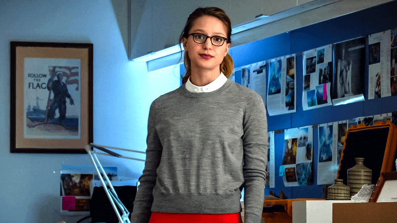 Melissa Benoist as Kara in her work attire in Supergirl