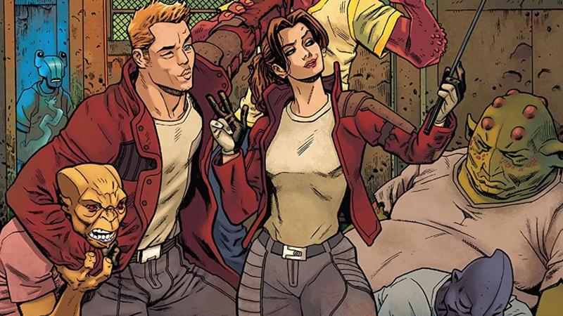 Star-Lord and Shadowcat hanging out with aliens in Marvel Comics.