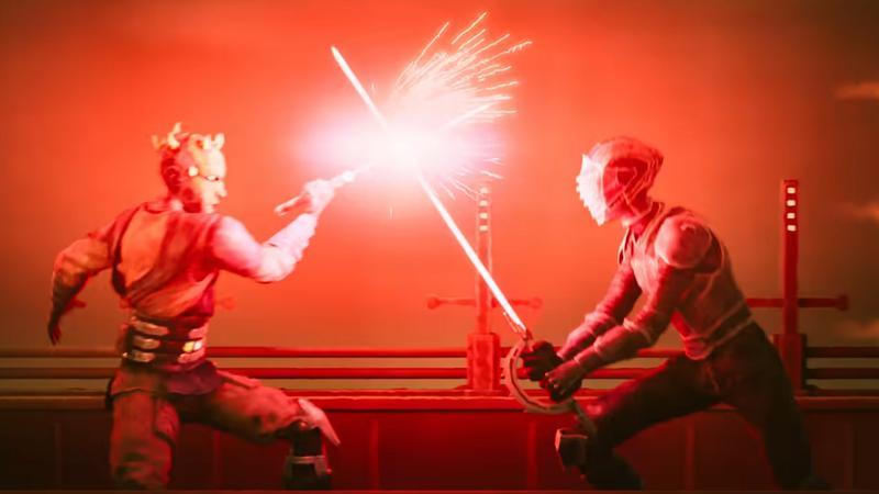Maul and Marrok lightsaber fighting in Maul: Shadow Lord.