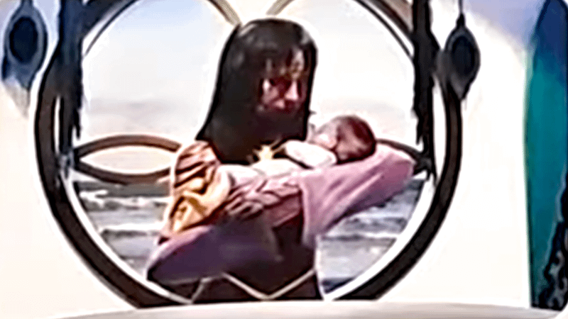 woman holding a baby in concept art from The Fantastic Four: First Steps