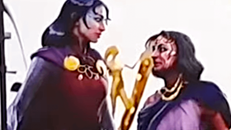 two women in front of gold surfer statue in concept art from The Fantastic Four: First Steps