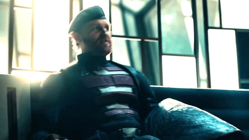 John Walker holding a bent shield in the Thunderbolts* post-credits scene.