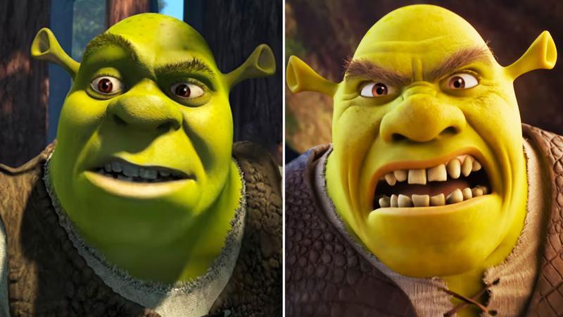 Shrek face in 2001 vs Shrek 5.