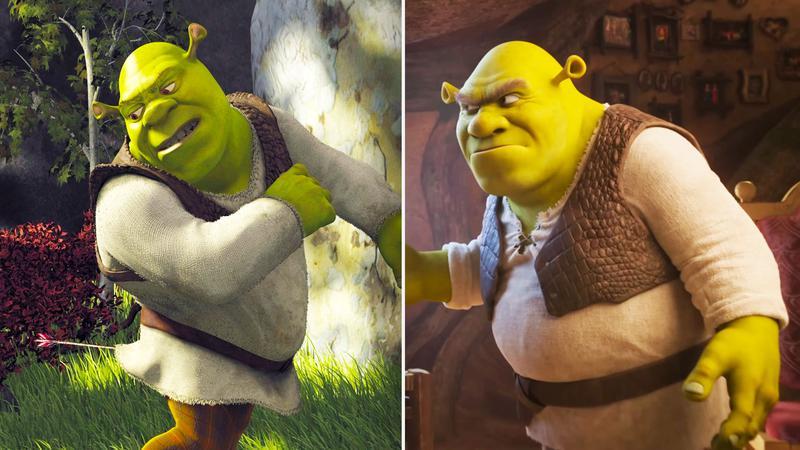 Shrek from side in 2001 vs Shrek 5.