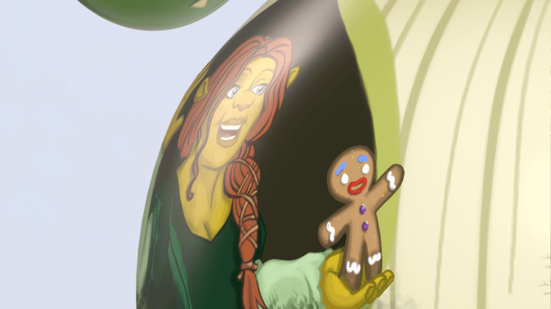 Fiona holding Gingy on a float in Shrek